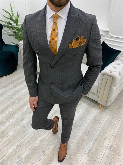 buy gray slim fit double breasted pinstripe suit by