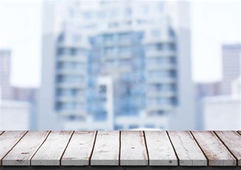 White Wood Table Against Blurry Building Stock Photo Image Of Indoors