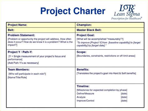 Dmaic Project Charter Template Excel Lean Six Sigma Pmi Within Team