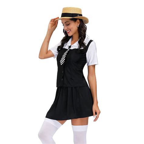 3pcs Classic School Girl Short Sleeve Fake Two Tie Tops And Skirt Adult
