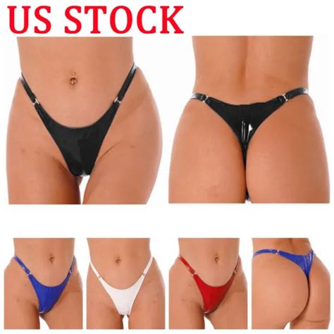US WOMENS LATEX Wet Look G String Briefs Sexy PVC Panties Bikini Thong Underwear PicClick