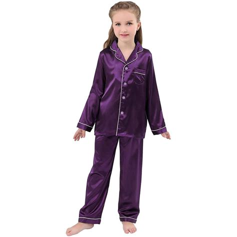 Girl Silk Pajamas Set Kids Silk Pjs Long Sleeve Button Down Silk Sleep