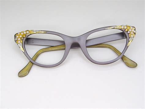 Vintage 60s Tura Cat Eye Eyeglasses Frame Faux Pearls