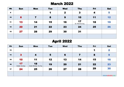 Printable Calendar March And April 2022 Word Pdf Free Printable 2020