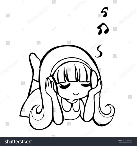 Cute Girl Listen Music Illustration Cartoon Stock Vector