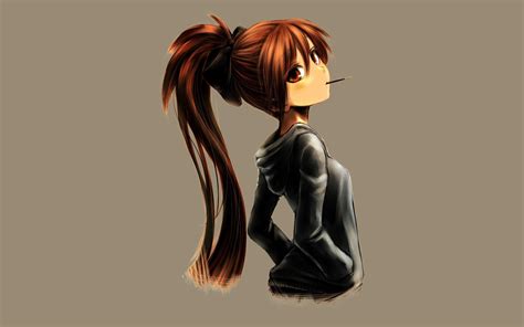 Wallpaper Ponytail Black Ribbon Hoodie Sweater Anime Girl