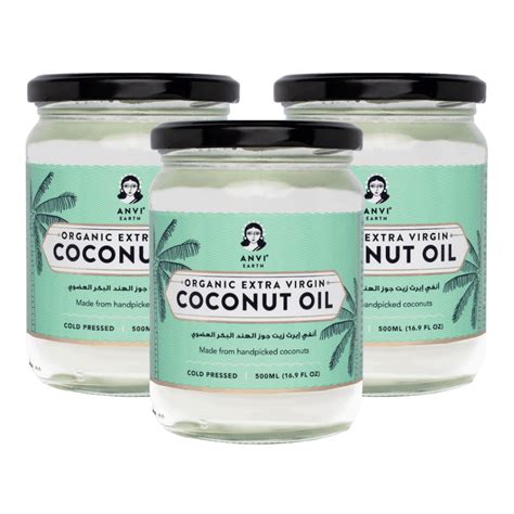 Organic Extra Virgin Coconut Oil Pack Of 3 500ml X 3 Anvi Earth
