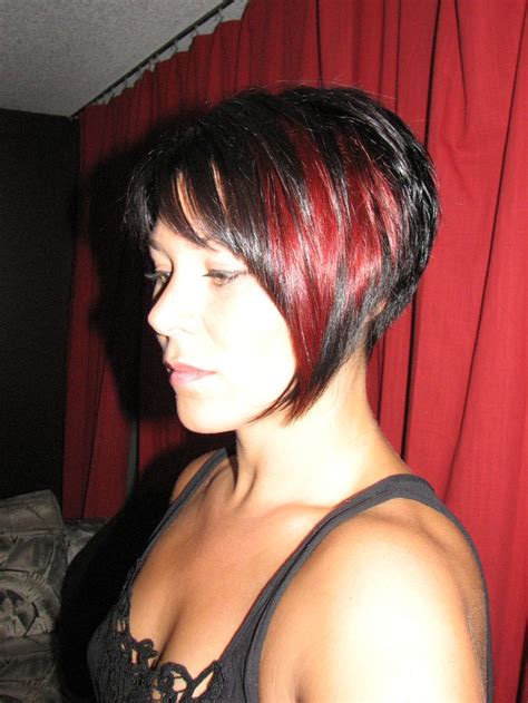 Black And Red Hair Short With Bangs Tinted Tresses