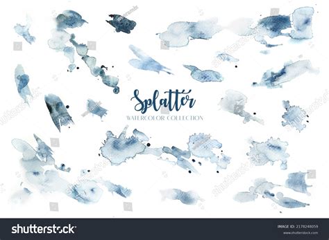 Splattering Dripping Painting Blue Watercolor Collection Stock