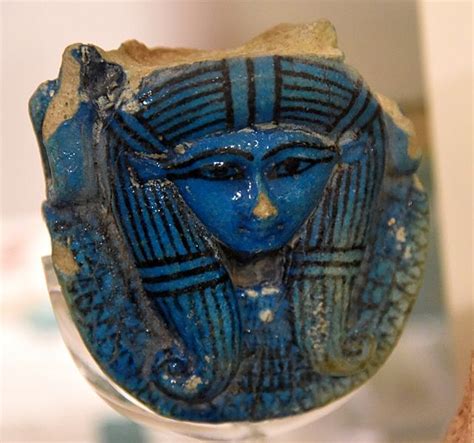 image hathor s head faience from a sistrum s handle 18th dynasty from thebes egypt the