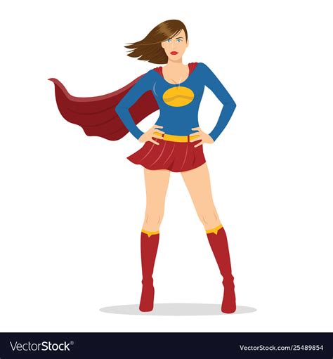 Female Superhero Standing With Cape Waving Vector Image