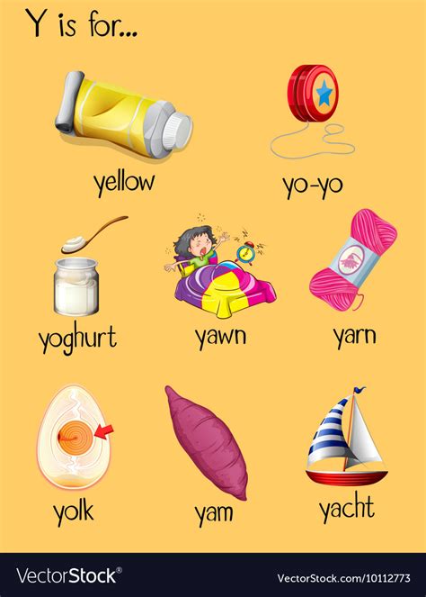 The letter y can also make the sound as found in word polymer. Many words begin with letter Y Royalty Free Vector Image