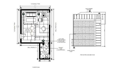 Office Cabin Layout Plan With Furniture And Ceiling Plan Details Dwg