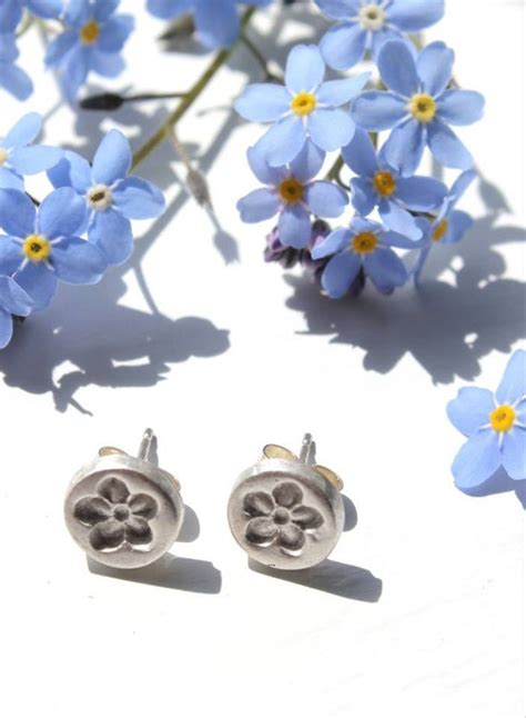 Silver Forget Me Not Stud Earrings Flower Stud Earrings Etsy