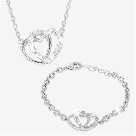 Swarovski® Crystals Double Heart Necklace And Bracelet Set Warren James