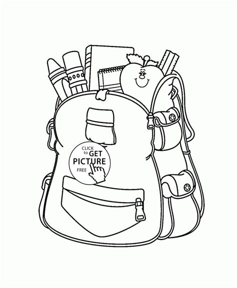Bag With School Supplies Coloring Page For Kids Back To School
