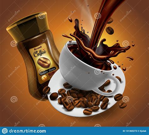 Coffee Advertising Design With Cup Of Coffee And Splash Effect Stock