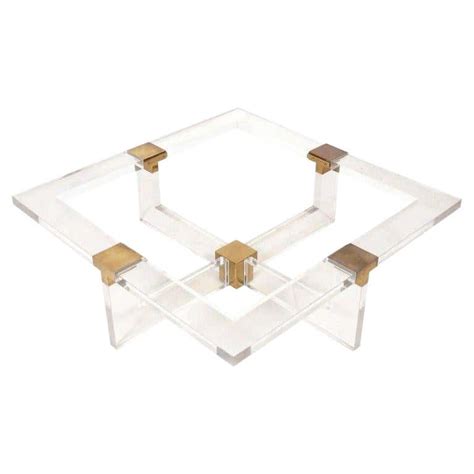 Huge Square Glass Top Coffee Table On Thick Cylinder Faux Finish Legs