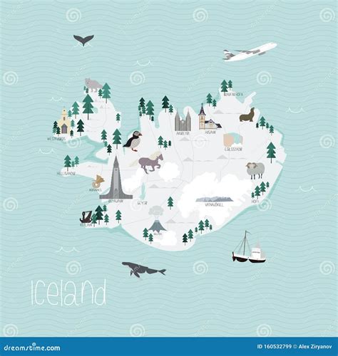 Cartoon Map Of Iceland Flat Vector Illustration Of Icelandic Tourist