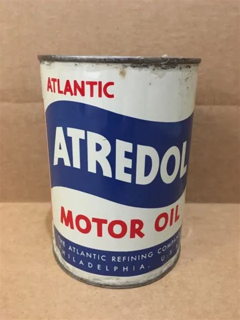 Vintage Atlantic Atredol Quart Oil Can Metal Empty Motor Gas Garage