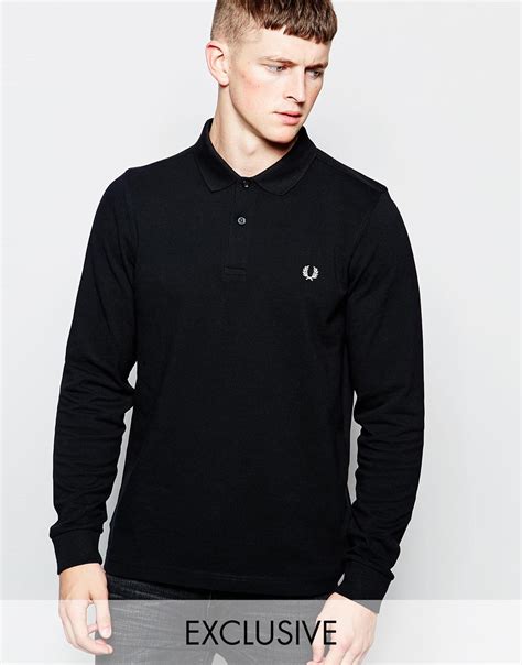 Fred Perry Long Sleeve Polo Shirt In Slim Fit Exclusive In Black For