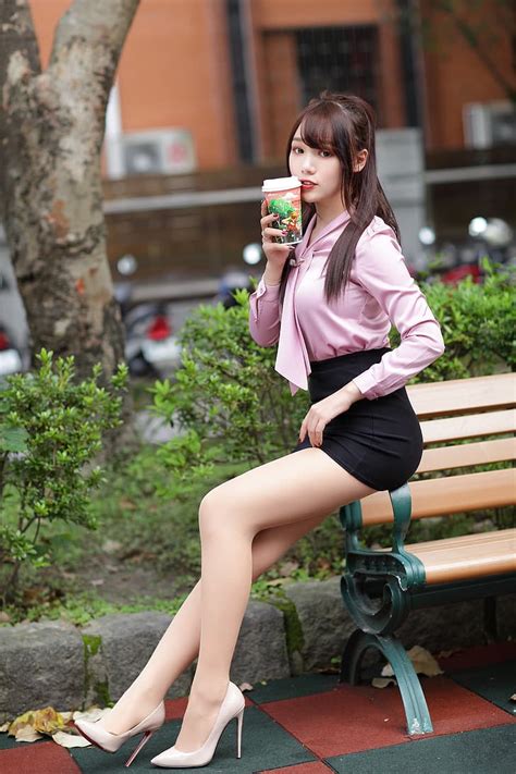asian model women long hair dark hair sitting black skirts blouse hd wallpaper