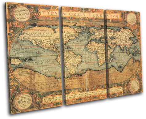 Old World Atlas Maps Flags Treble Canvas Wall Art Picture Print Va Ebay