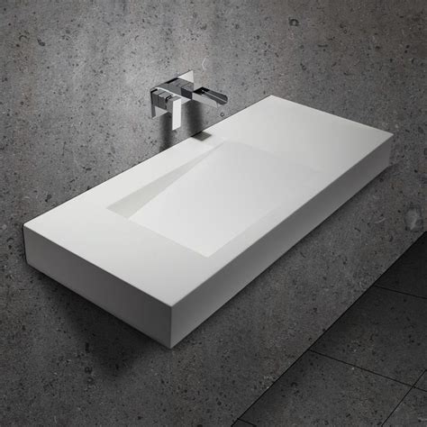 Rectangular Stone Resin Wall Mount Bathroom Sink Floating Sink In Matte