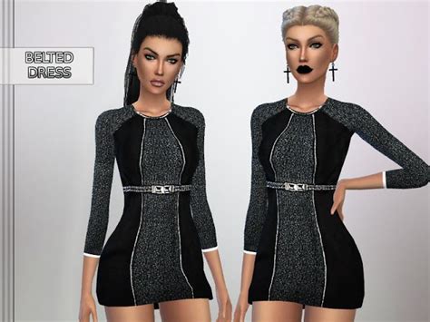 Sims 4 Ccs The Best Belted Dress By Puresim Belted Dress Long