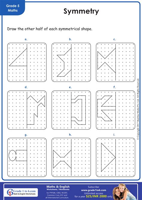 Drawing Lines Of Symmetry Worksheet Grade1to6