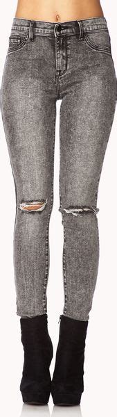 Forever Distressed Acid Wash Skinny Jeans In Gray Grey Lyst