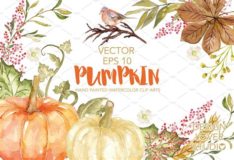 Vector Watercolor Pumpkin Clip Arts Illustrations ~ Creative Market