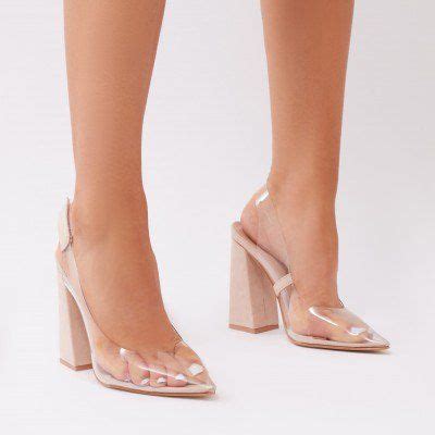 Lure Clear Perspex Court Heels In Nude Faux Suede Clear High Heels