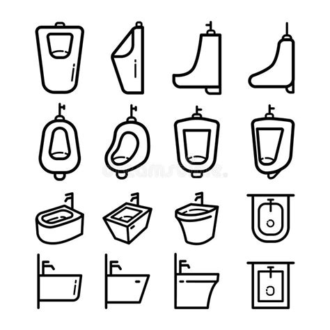 Urinal Vector Icon Set In Outline Style Stock Vector Illustration Of