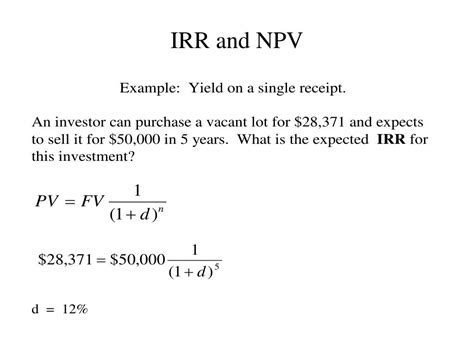 Ppt Internal Rate Of Return Irr And Net Present Value Npv