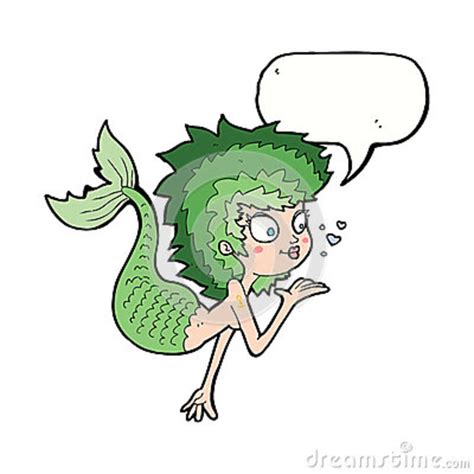 Cartoon Mermaid Blowing A Kiss With Speech Bubble Stock Illustration