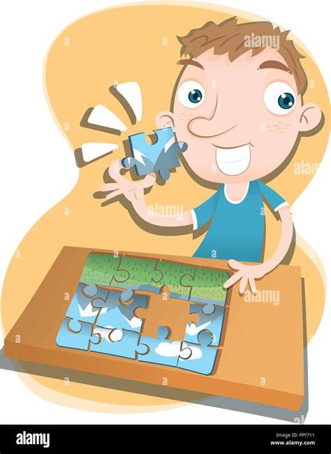 Cartoon Boy Solving Jigsaw Puzzle Stock Vector Image And Art Alamy