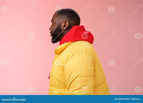Profile Studio Shot Bearded Young 25s African Guy In Yellow Jacket Red