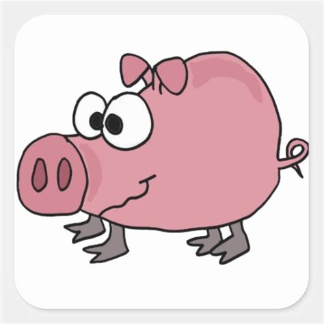 Funny Goofy Pig Cartoon Square Sticker Zazzle