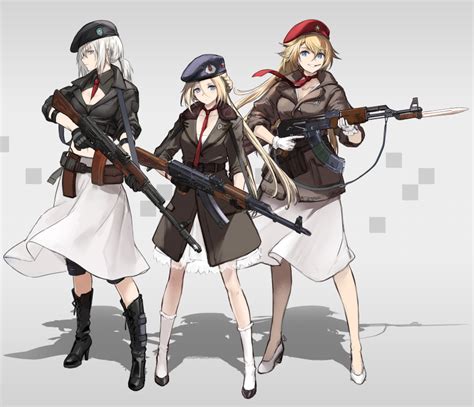 Safebooru 3girls Absurdres Ak47 Girls Frontline Assault Rifle