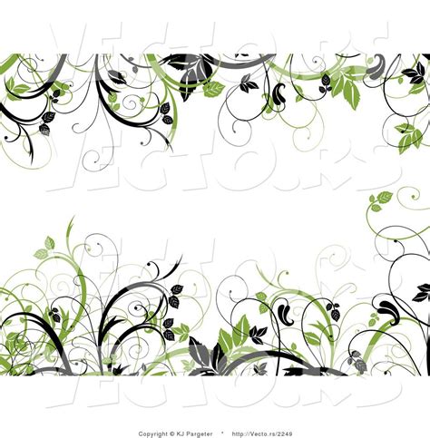 Vector Of Green And Black Leafy Vines Border Frame With Blank White