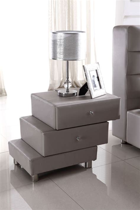 Framed by mirrored bands, this. Modern gray nightstand | Modern Bedroom | Pinterest