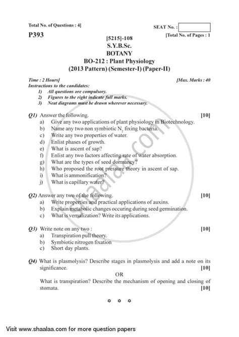 (iium past papers) is the bridge between all. Plant Physiology 2017-2018 B.Sc Botany Semester 3 (SYBSc ...