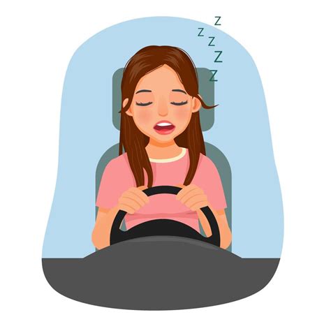 Young Woman Sleepy Female Driver Falling Asleep While Driving A Car