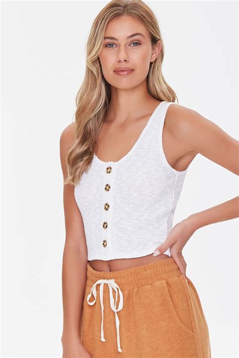 Ribbed Button Front Tank Top