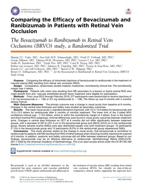 Pdf Comparing The Efficacy Of Bevacizumab And Ranibizumab In Patients