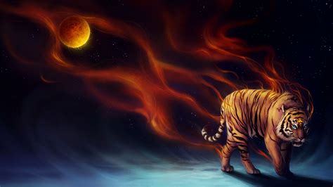 Desktop Wallpaper Tiger Fantasy Magical Flame 4k Hd Image Picture