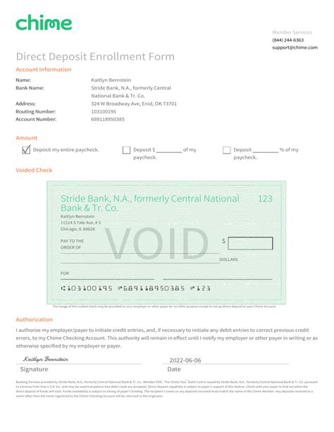 Chime Voided Check Template