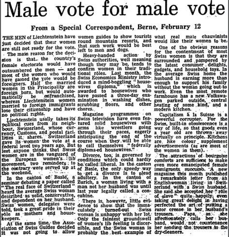 Swiss Women Get The Vote Archive 1971 Switzerland The Guardian