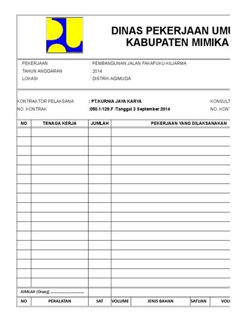 Form Laporan Harian Pdf